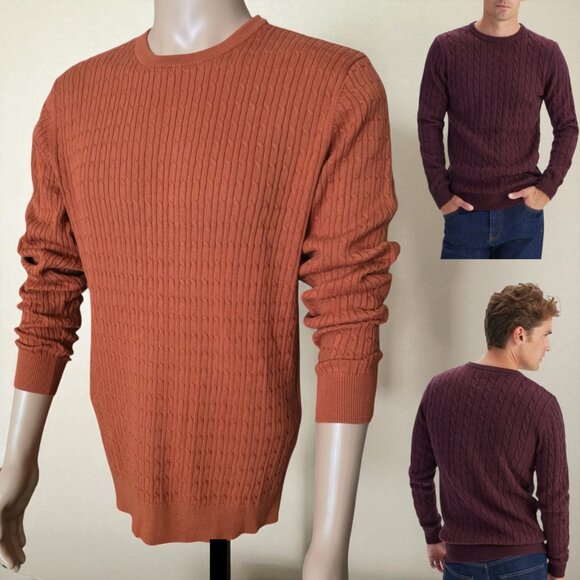 NWT JOHN HENRIC Sweden ( LG ) Ribbed Cable Knit Cotton Sweater - Picture 1 of 8